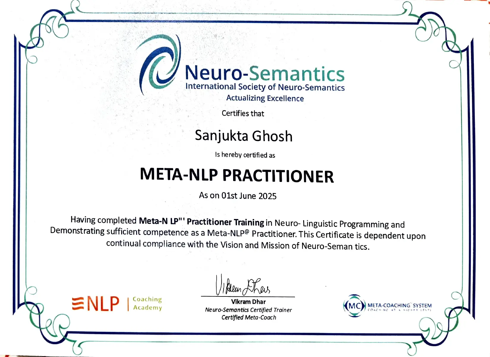 Home Coaching Certificate